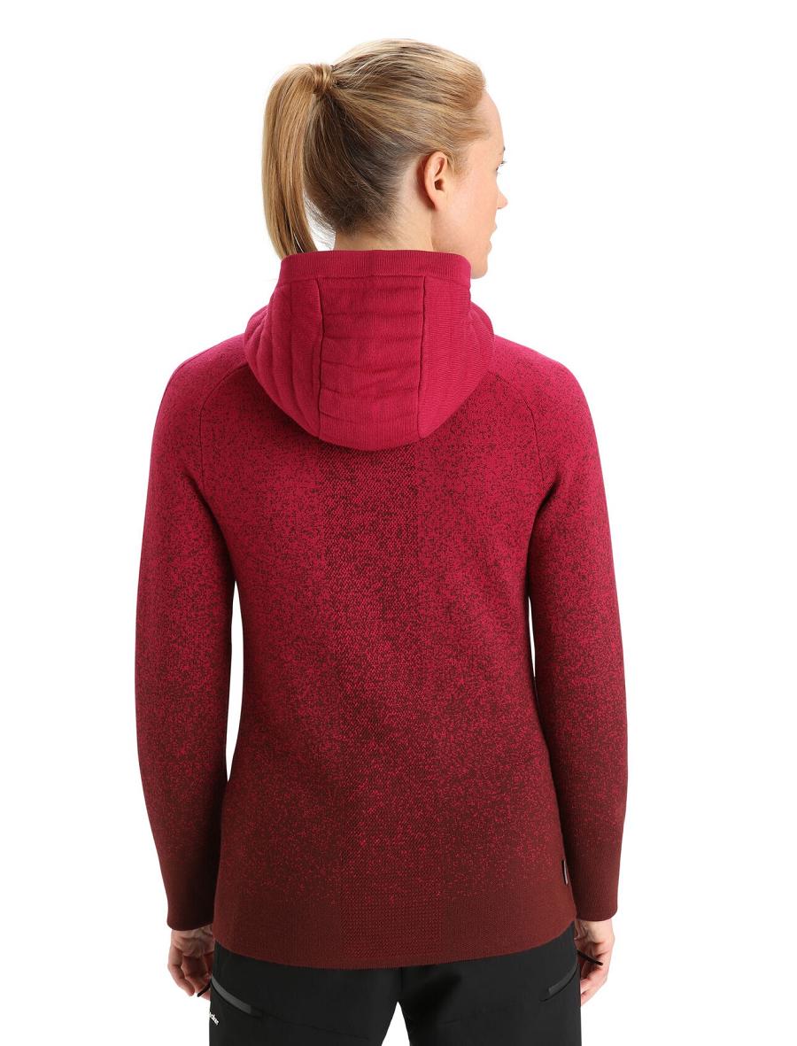 Women's Icebreaker ZoneKnit™ Merino Insulated Long Sleeve Zip Into the Deep Hoodie Cherry / Espresso | CA 1268CTVE